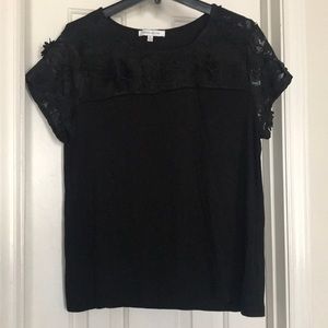 Black top with 3D flowers lace accents